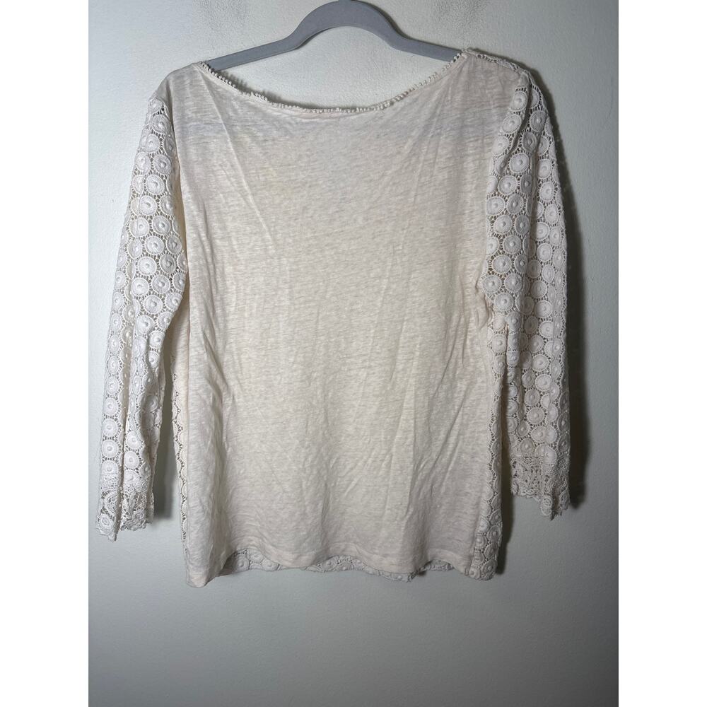 Tory Burch Off White Long Sleeve Top with Embroidered Overlay Sz L - Picture 3 of 3